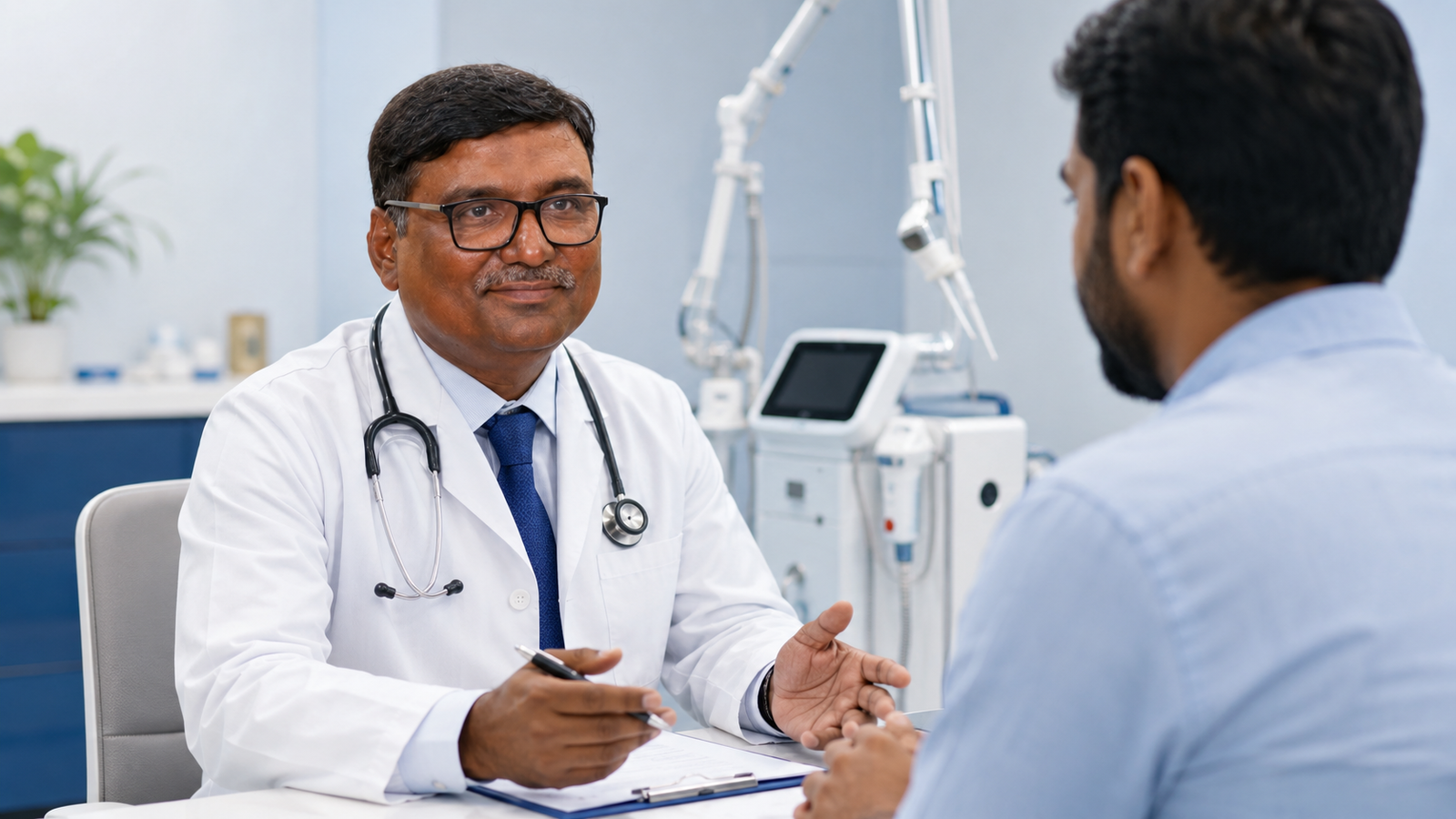 Piles surgery cost in Hyderabad consultation with an experienced laser piles specialist discussing affordable treatment options and faster recovery.